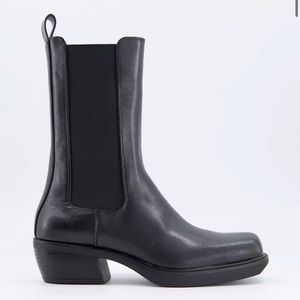 Bershka square toe flat western boot in black